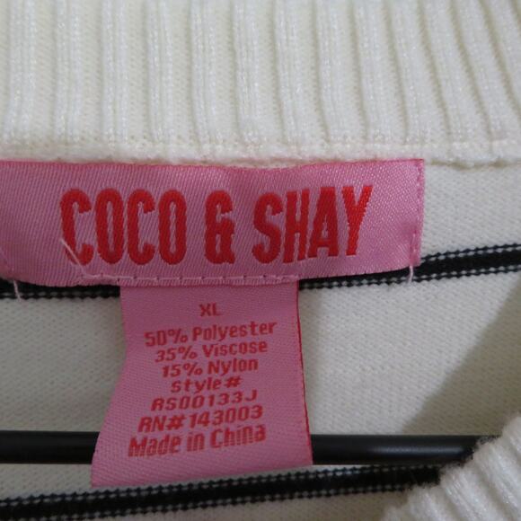 Coco & Shay Women s Sz XL Cream Navy Striped Button Front Cropped Sweater - Picture 4 of 5
